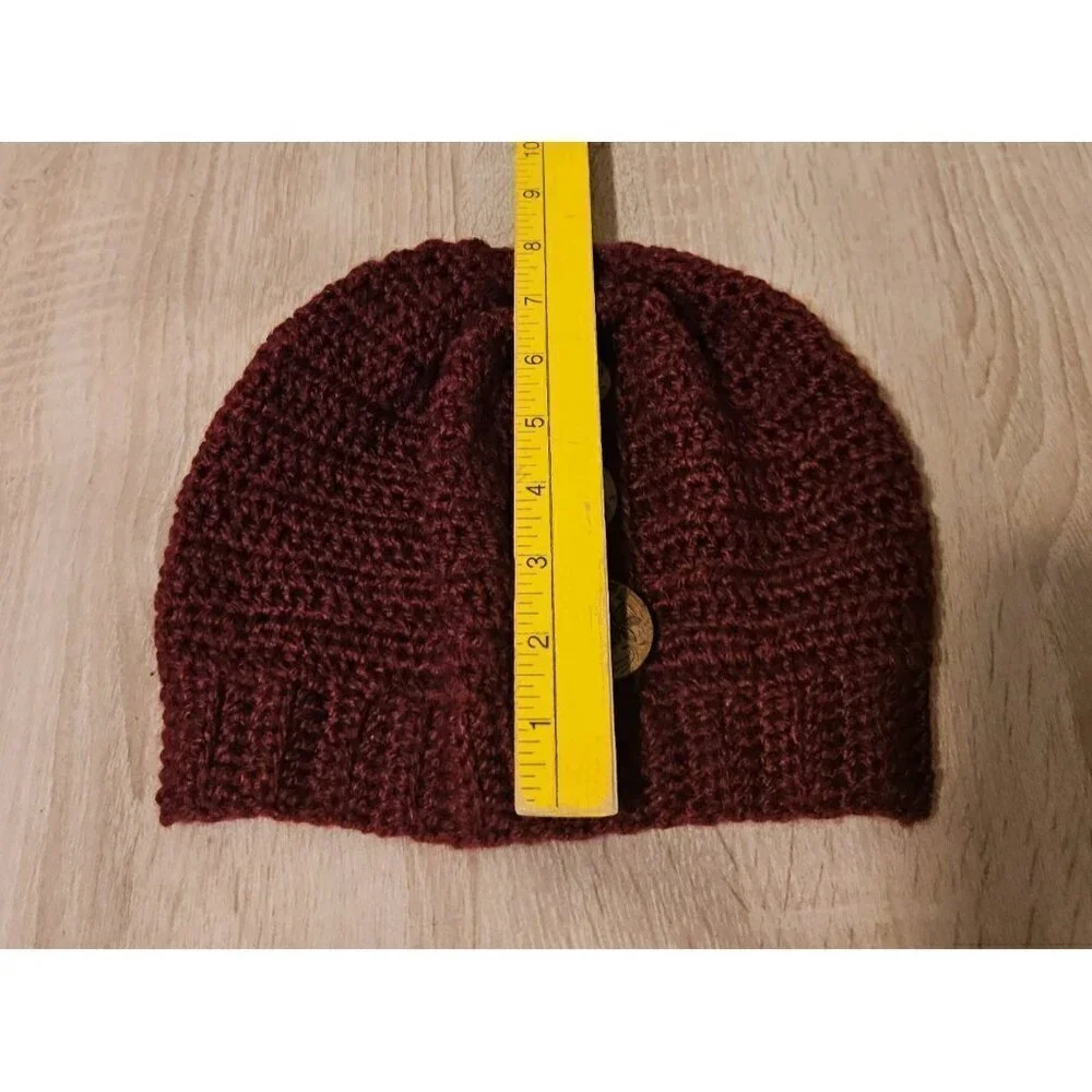 Hand-Made - Knitted Winter Beanie Three Button Knit Hat - One-Size - Red Warm!
